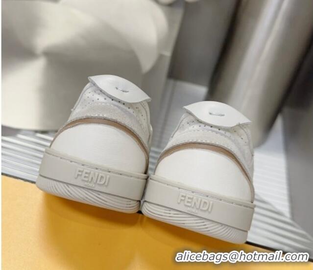 Good Looking Fendi Step Leather Low-top Sneakers White/Brown 831044