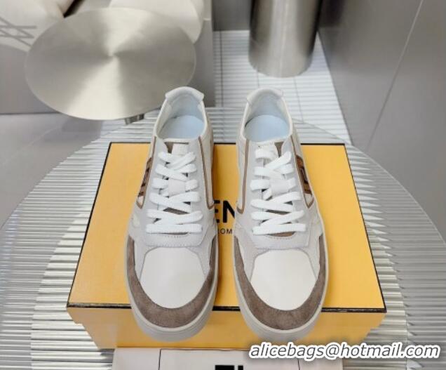 Good Looking Fendi Step Leather Low-top Sneakers White/Brown 831044