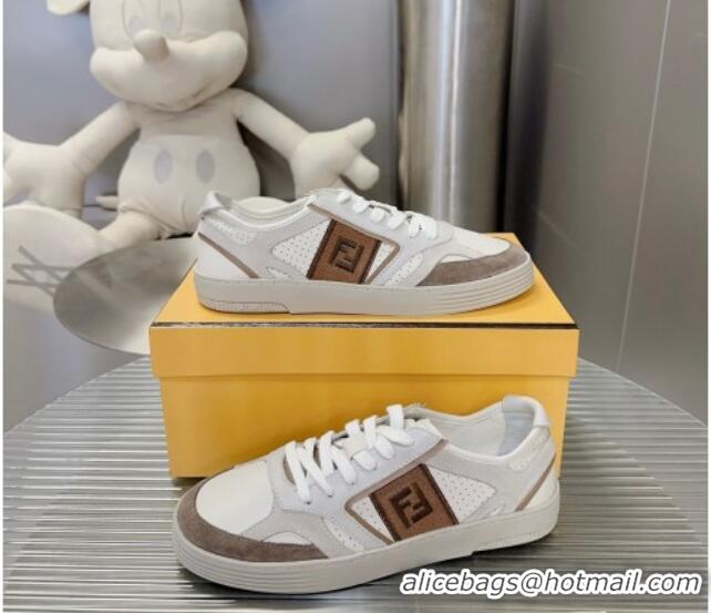 Good Looking Fendi Step Leather Low-top Sneakers White/Brown 831044