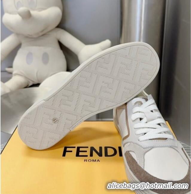 Good Looking Fendi Step Leather Low-top Sneakers White/Brown 831044