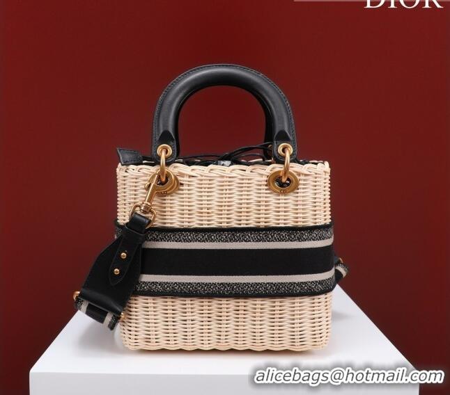 Promotional Dior Medium Lady Dior Bag in Weaving Wicker and Black Leather 9989 Black 2023