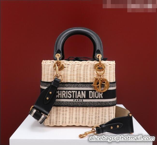 Promotional Dior Medium Lady Dior Bag in Weaving Wicker and Black Leather 9989 Black 2023