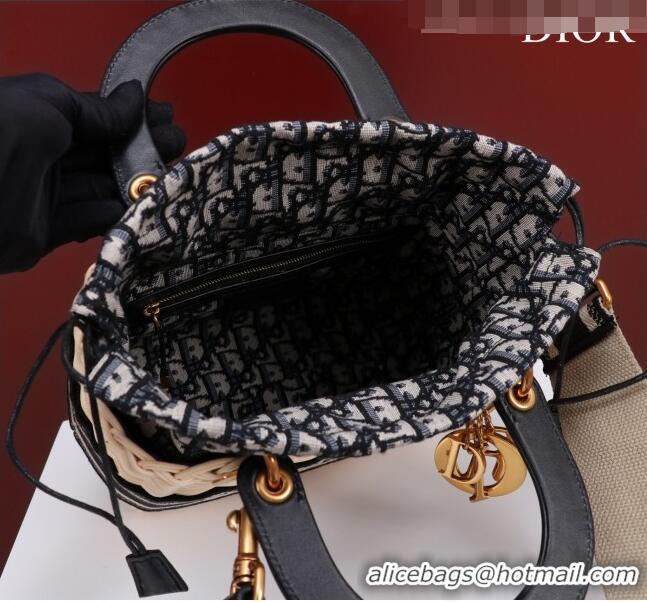 Promotional Dior Medium Lady Dior Bag in Weaving Wicker and Black Leather 9989 Black 2023