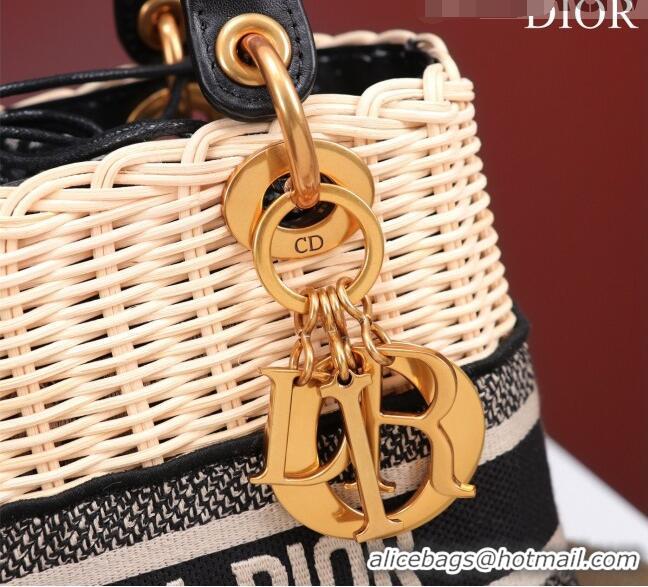 Promotional Dior Medium Lady Dior Bag in Weaving Wicker and Black Leather 9989 Black 2023