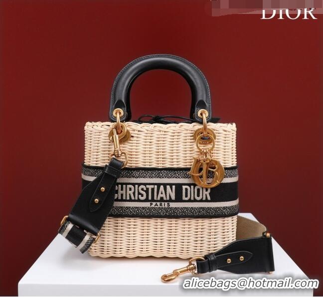 Promotional Dior Medium Lady Dior Bag in Weaving Wicker and Black Leather 9989 Black 2023