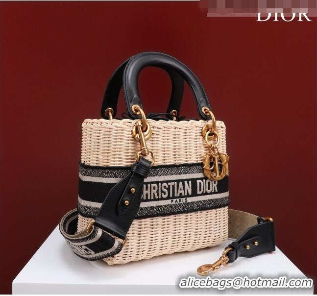 Promotional Dior Medium Lady Dior Bag in Weaving Wicker and Black Leather 9989 Black 2023