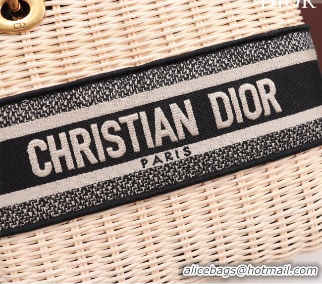 Promotional Dior Medium Lady Dior Bag in Weaving Wicker and Black Leather 9989 Black 2023