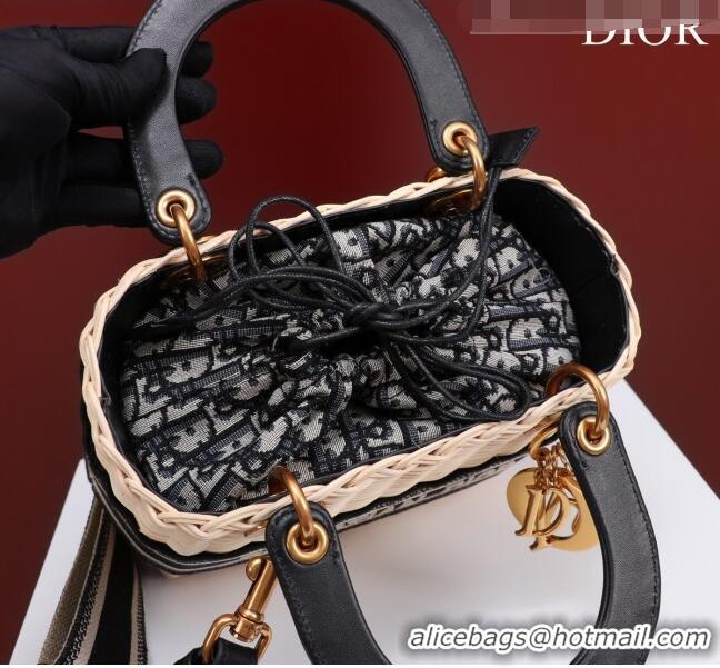 Promotional Dior Medium Lady Dior Bag in Weaving Wicker and Black Leather 9989 Black 2023