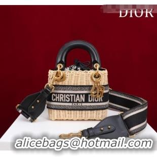 Buy Discount Dior Mini Lady Dior Bag in Weaving Wicker and Leather 9989 Black 2023