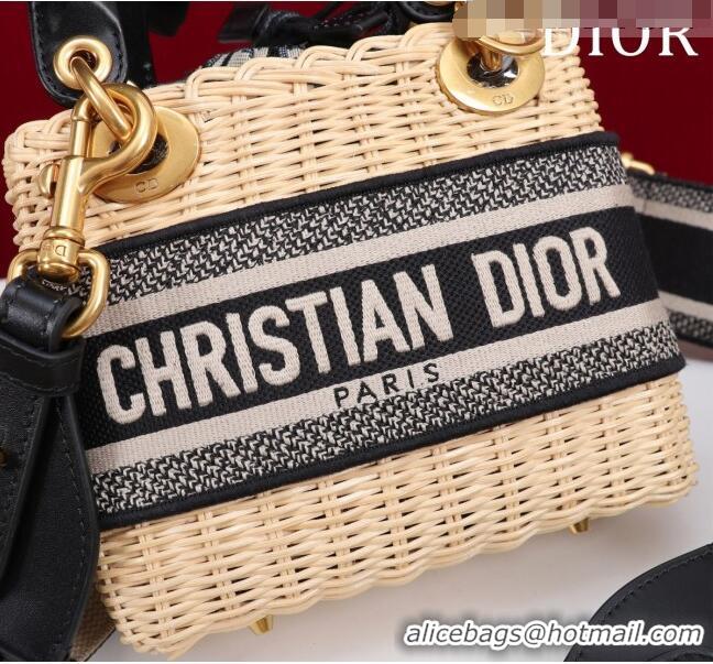 Buy Discount Dior Mini Lady Dior Bag in Weaving Wicker and Leather 9989 Black 2023