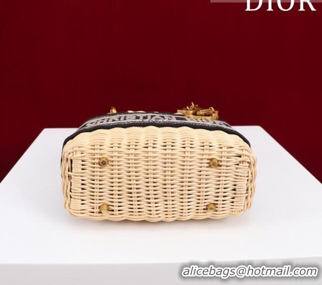 Buy Discount Dior Mini Lady Dior Bag in Weaving Wicker and Leather 9989 Black 2023