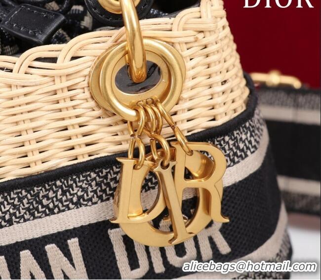 Buy Discount Dior Mini Lady Dior Bag in Weaving Wicker and Leather 9989 Black 2023