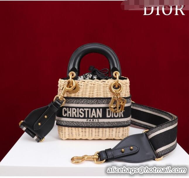 Buy Discount Dior Mini Lady Dior Bag in Weaving Wicker and Leather 9989 Black 2023