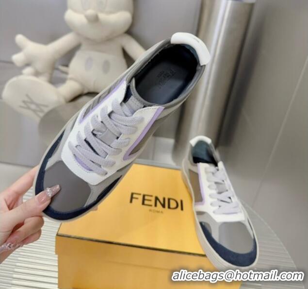 Luxurious Fendi Step Leather Low-top Sneakers Grey 831045