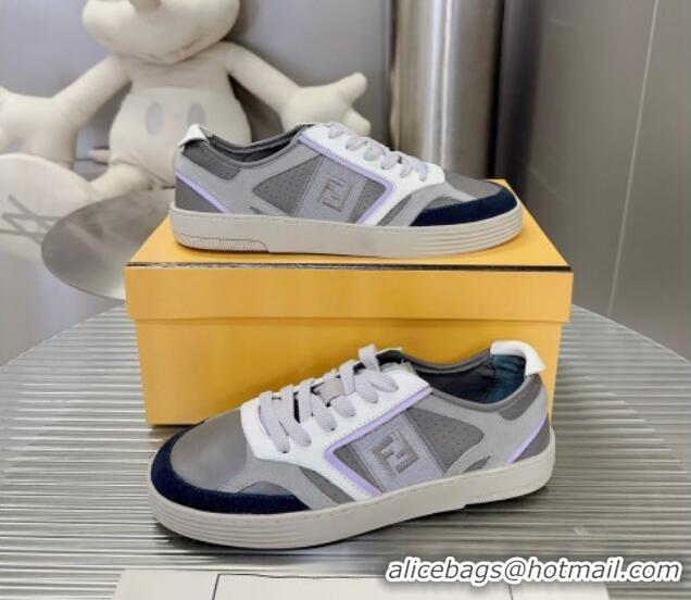 Luxurious Fendi Step Leather Low-top Sneakers Grey 831045