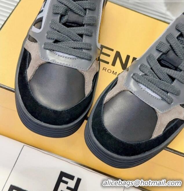 Super Quality Fendi Step Leather Low-top Sneakers Black 831047