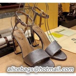 Good Product Fendi Delfina High Heel Sandals 10cm in Embossed Calf Leather Grey 831055