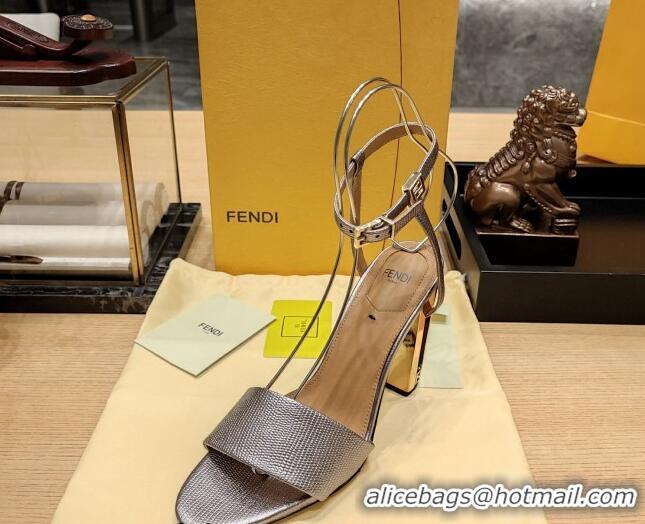 Good Product Fendi Delfina High Heel Sandals 10cm in Embossed Calf Leather Grey 831055