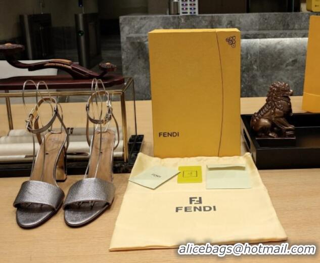 Good Product Fendi Delfina High Heel Sandals 10cm in Embossed Calf Leather Grey 831055