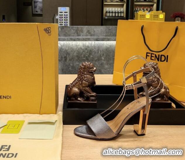 Good Product Fendi Delfina High Heel Sandals 10cm in Embossed Calf Leather Grey 831055