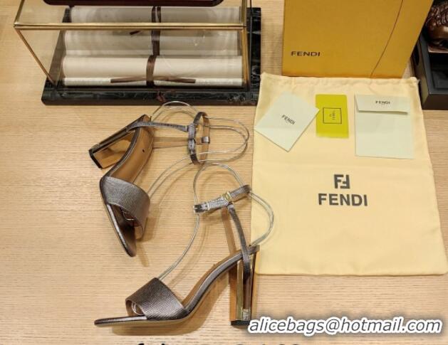 Good Product Fendi Delfina High Heel Sandals 10cm in Embossed Calf Leather Grey 831055