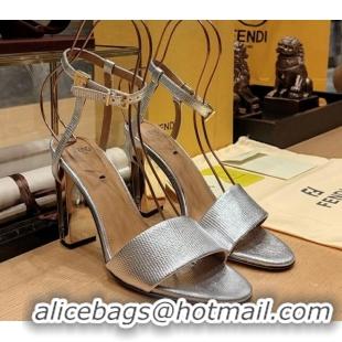 Good Quality Fendi Delfina High Heel Sandals 10cm in Embossed Calf Leather Silver 831056