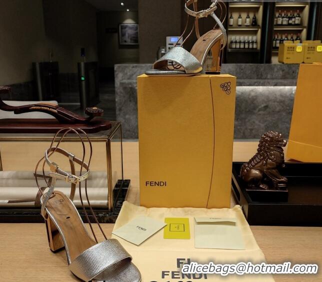 Good Quality Fendi Delfina High Heel Sandals 10cm in Embossed Calf Leather Silver 831056