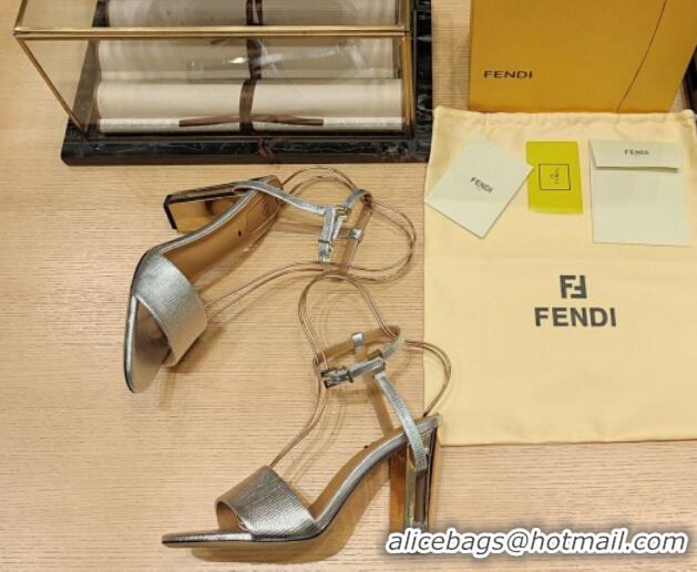 Good Quality Fendi Delfina High Heel Sandals 10cm in Embossed Calf Leather Silver 831056