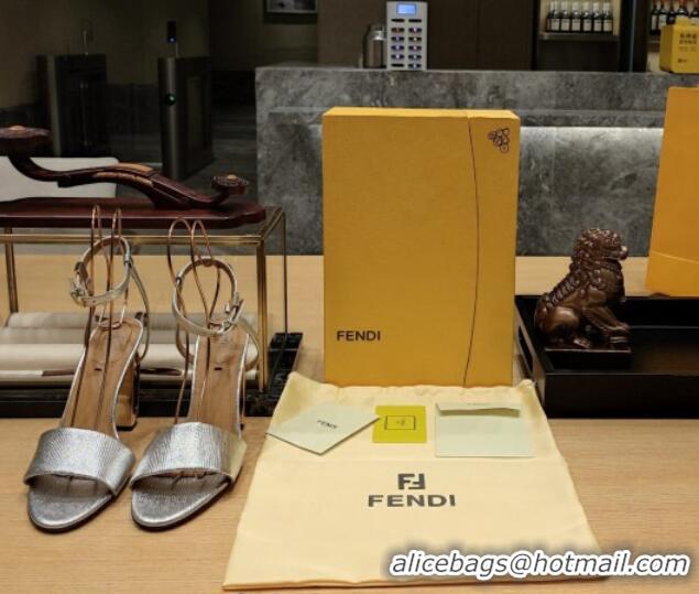 Good Quality Fendi Delfina High Heel Sandals 10cm in Embossed Calf Leather Silver 831056