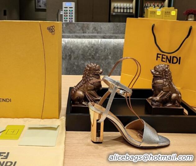 Good Quality Fendi Delfina High Heel Sandals 10cm in Embossed Calf Leather Silver 831056