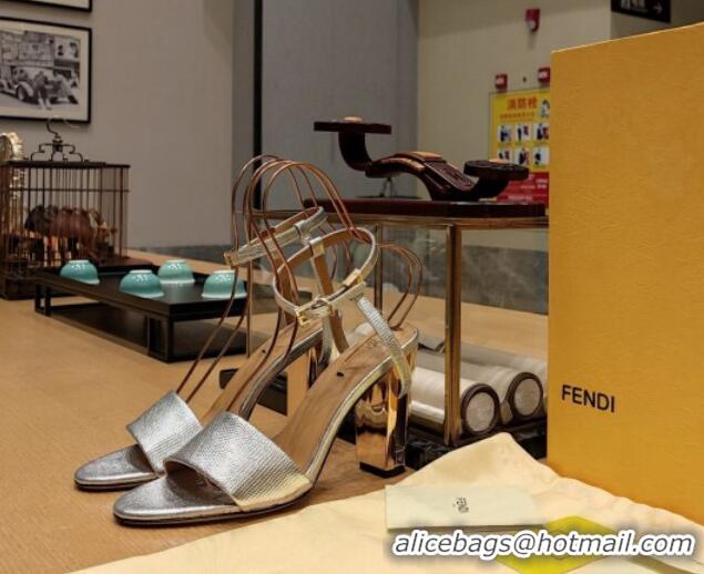 Good Quality Fendi Delfina High Heel Sandals 10cm in Embossed Calf Leather Silver 831056