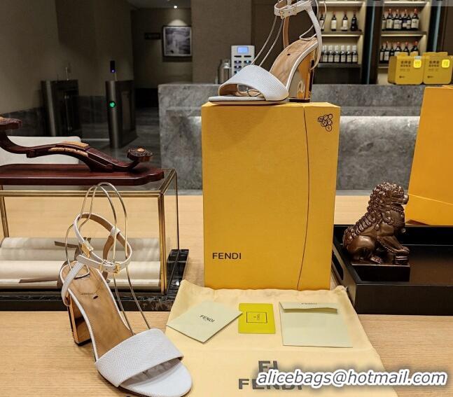 Best Price Fendi Delfina High Heel Sandals 10cm in Embossed Calf Leather White 831057