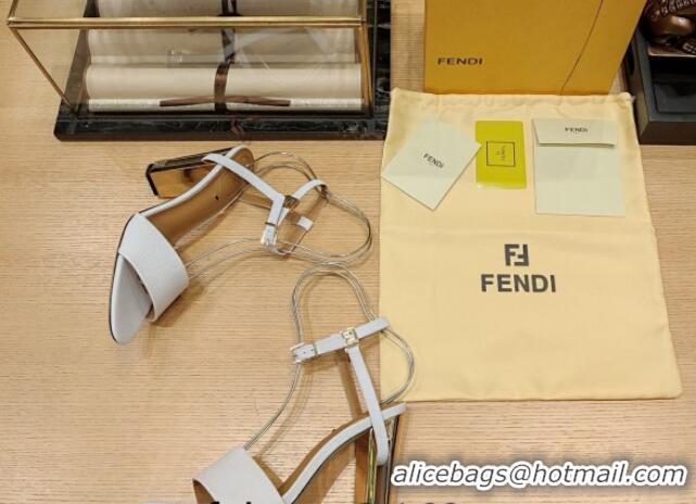 Best Price Fendi Delfina High Heel Sandals 10cm in Embossed Calf Leather White 831057