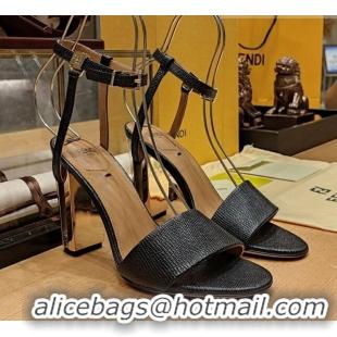 Buy New Cheap Fendi Delfina High Heel Sandals 10cm in Embossed Calf Leather Black 831058