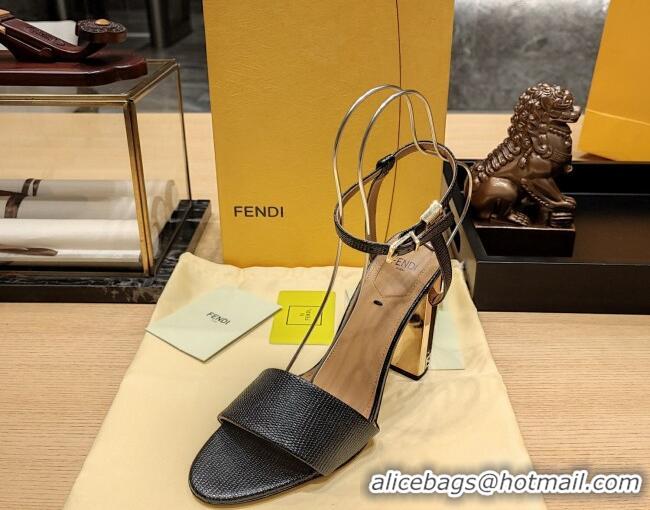 Buy New Cheap Fendi Delfina High Heel Sandals 10cm in Embossed Calf Leather Black 831058