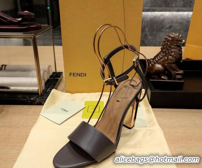 Popular Style Fendi Delfina High Heel Sandals 10cm in Smooth Calf Leather Brown 831060