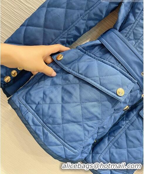 Best Price Burberry Diamond Quilted Nylon Canvas Jacket B9210 Blue 2023