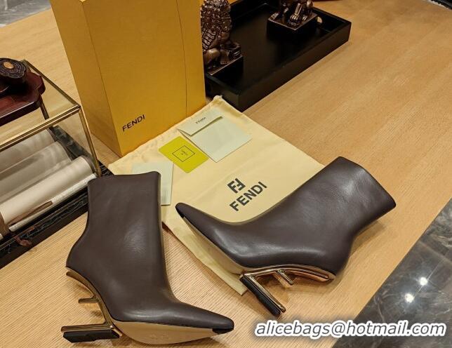 Most Popular Fendi First Heel Ankle Boots 9cm in Nappa Leather Dark Brown 831063