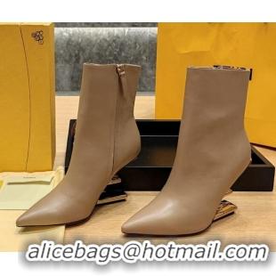 Top Quality Fendi First Heel Ankle Boots 9cm in Nappa Leather Beige 831064