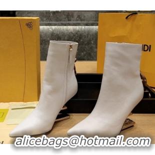 Top Sales Fendi First Heel Ankle Boots 9cm in Nappa Leather White 831066