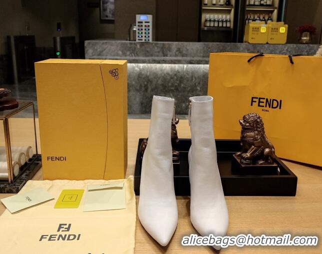 Top Sales Fendi First Heel Ankle Boots 9cm in Nappa Leather White 831066