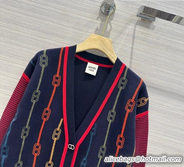 ​Well Crafted Hermes Wool & Silk Cardigan H7601 Blue 2023