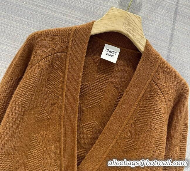 Top Quality Hermes Cashmere & Wool Cardigan H7603 Brown 2023