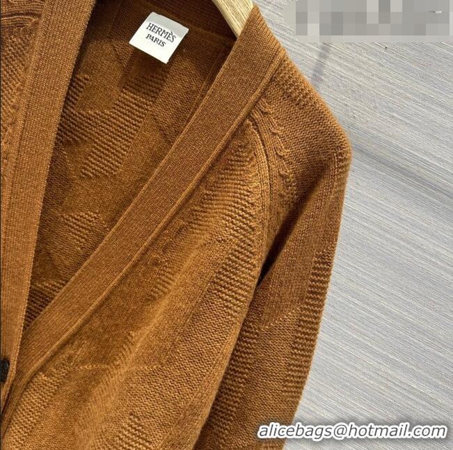 Top Quality Hermes Cashmere & Wool Cardigan H7603 Brown 2023