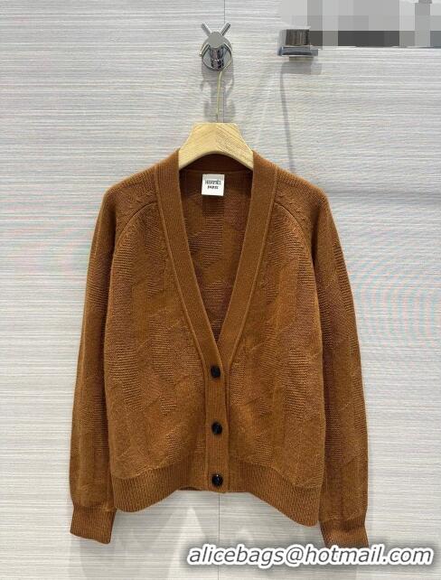 Top Quality Hermes Cashmere & Wool Cardigan H7603 Brown 2023