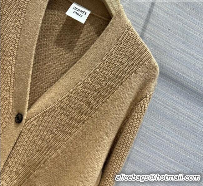 New Design Hermes Cashmere & Wool Cardigan H7609 Brown 2023