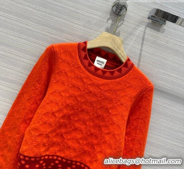 ​Best Quality Hermes Cashmere Sweater H71216 Orange Red 2023