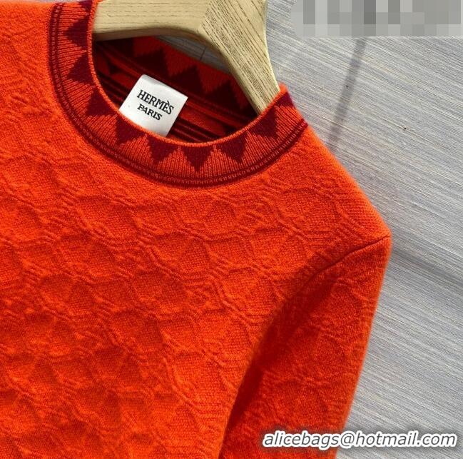 ​Best Quality Hermes Cashmere Sweater H71216 Orange Red 2023