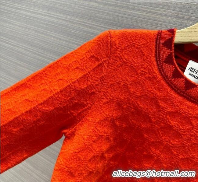 ​Best Quality Hermes Cashmere Sweater H71216 Orange Red 2023