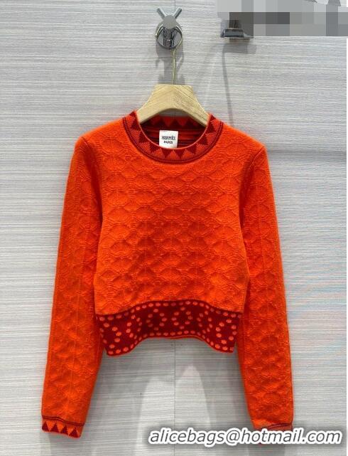 ​Best Quality Hermes Cashmere Sweater H71216 Orange Red 2023